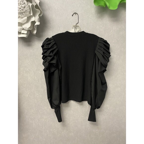 La'Ros Black Puff Sleeve Blouse Size Med - Picture 7 of 9